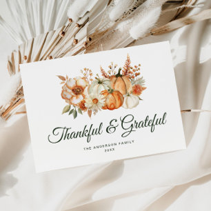 Floral Grateful and thankful thanksgiving Holiday Card