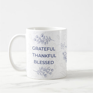 Floral Grateful Thankful Blessed Motif Coffee Mug