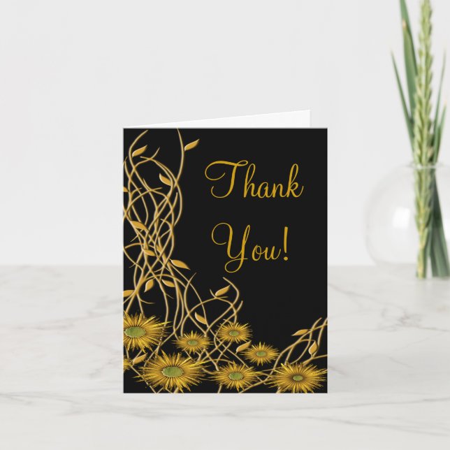 Floral Gratitude Golden Yellow Abstract Flower  Thank You Card (Front)