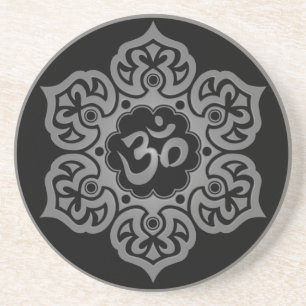Floral Gray and Black Aum Design Coaster