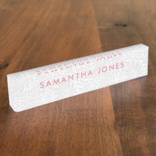 Floral Gray White Classic Personalized Nameplate