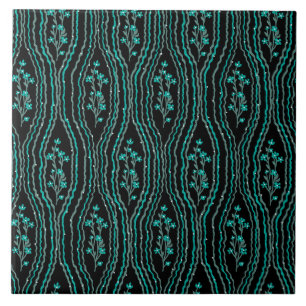 Floral Green and Black Ceramic Tile