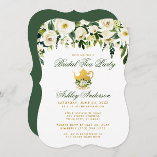 Floral Green and Gold Bridal Tea Party Invite GB