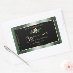 Floral Green and Gold Frame Black Product Labels