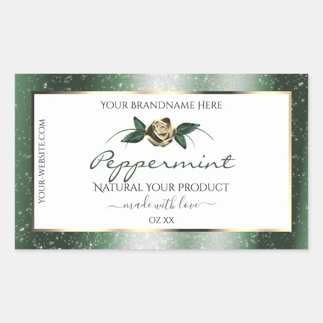 Floral Green and Gold Frame White Product Labels (Front)