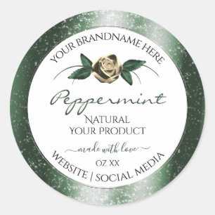 Floral Green and Gold Frame White Product Labels