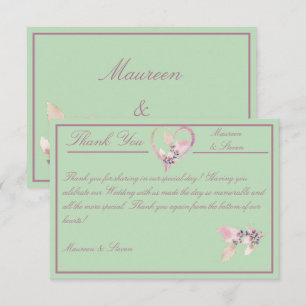 Floral Green and Mauve Wedding Thank You Card