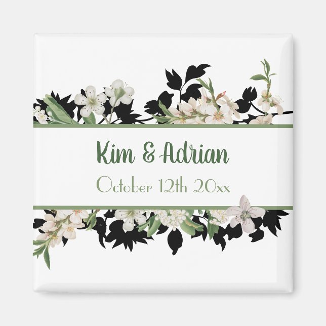Floral Green and White Magnet (Front)