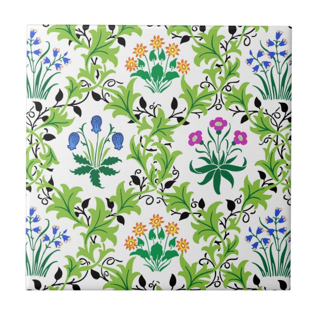 Floral Green Background Pattern-15232 Ceramic Tile (Front)
