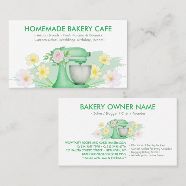 Floral Green Bakery Baking Business Card (Front/Back)
