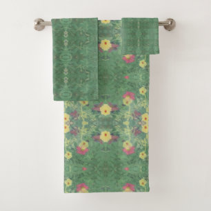 Floral Green Bath Towel Set
