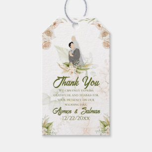 Floral Green & Beige Islamic Wedding Thank You Tag