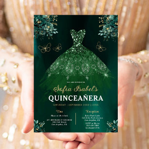  Floral Green Bilingual Spanish Quinceanera Invitation