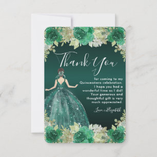 Floral Green Dress Birthday Quinceanera Thank You Card