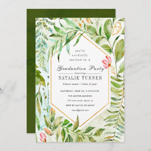 Floral Green Foliage Graduation Party Invitation