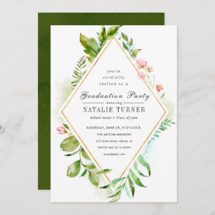 Floral Green Foliage Graduation Party Invitation
