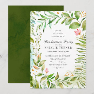 Floral Green Foliage Graduation Party Invitation