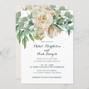 Floral Green Foliage Neutral Colour Elegant Rose Invitation