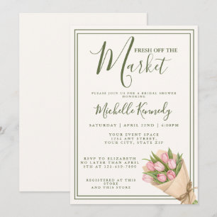 Floral Green Fresh Off The Market Bridal Shower Invitation