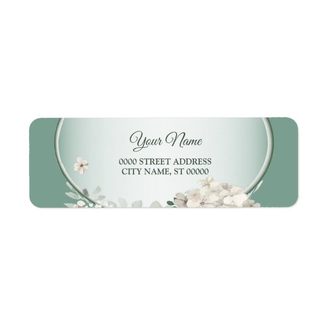 Floral Green Geometric Wedding Return Address Label (Front)