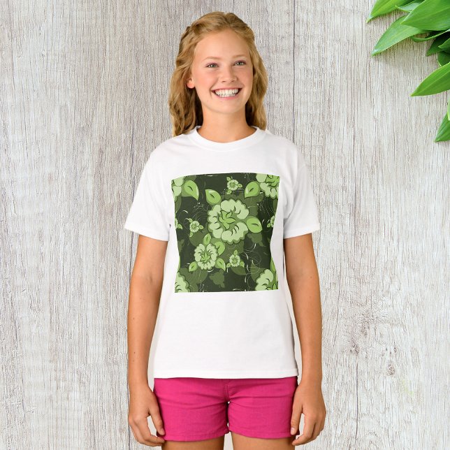 Floral Green Girls T-Shirt (Creator Uploaded)