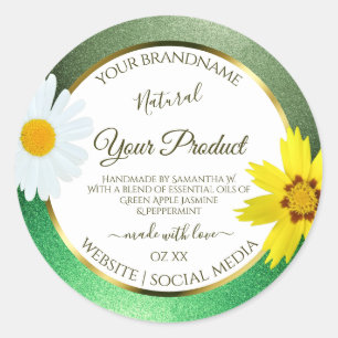 Floral Green Glitter White and Gold Product Labels