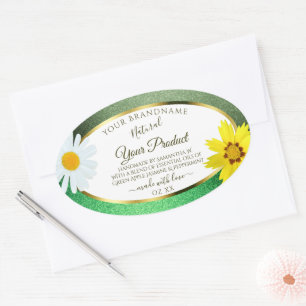 Floral Green Glitter White and Gold Product Labels