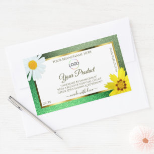 Floral Green Glitter White Gold Product Label Logo