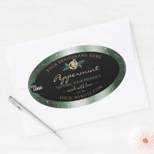 Floral Green Gold Frame Black Product Labels Logo