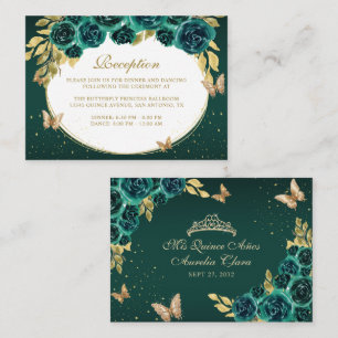 Floral Green Gold Tiara Butterfly Quinceañera Enclosure Card