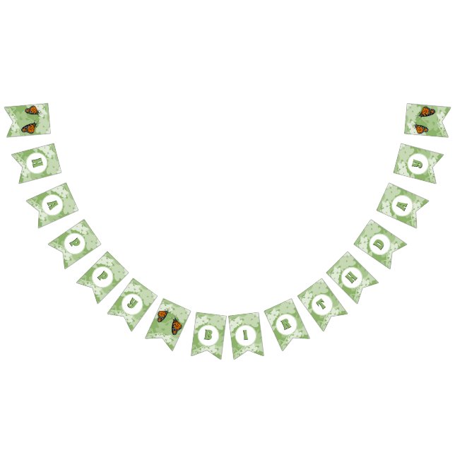 Floral Green Happy Birthday Bunting Banner (All)