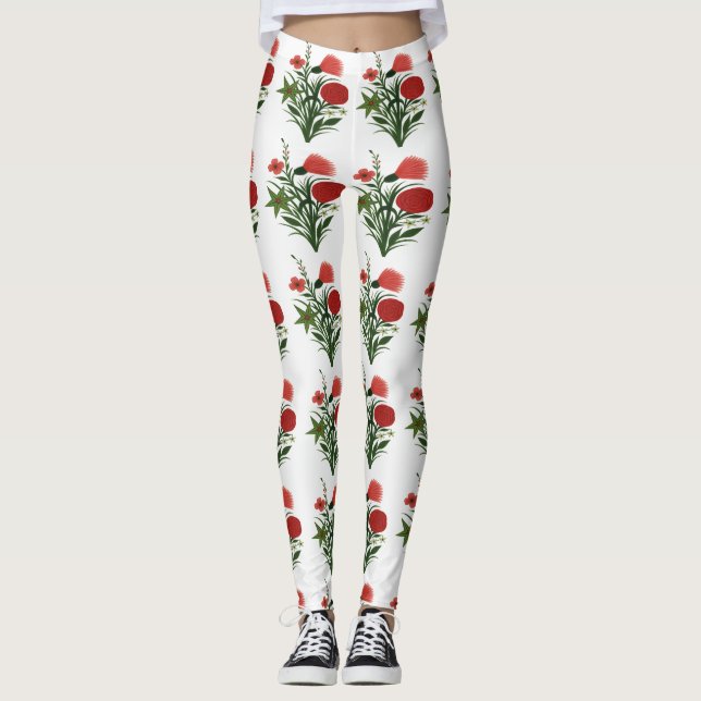 Floral Green Leaf  Leggings (Front)