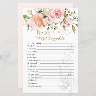 Floral Green Leaves Baby Word Scramble Paper Sheet