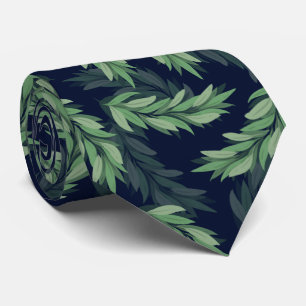 Floral Green Leaves Pattern Necktie
