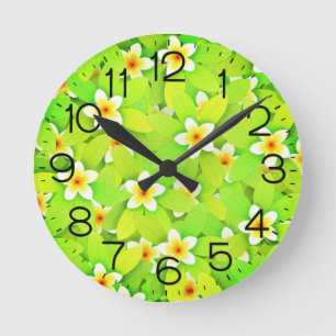 Floral Green Leaves Yellow Flowers Pattern-61717 Round Clock