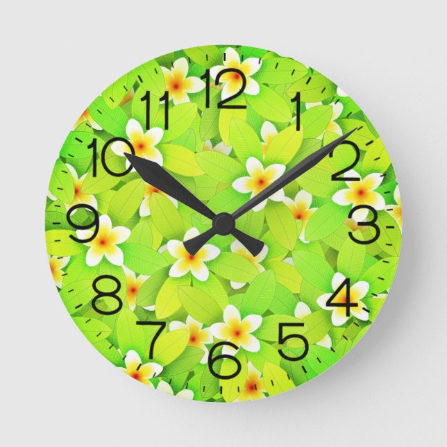 Floral Green Leaves Yellow Flowers Pattern-61717 Round Clock (Front)