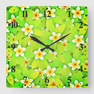 Floral Green Leaves Yellow Flowers Pattern-61717 Square Wall Clock