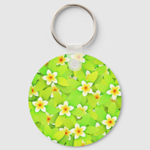 Floral Green Leaves Yellow Flowers Pattern Key Ring