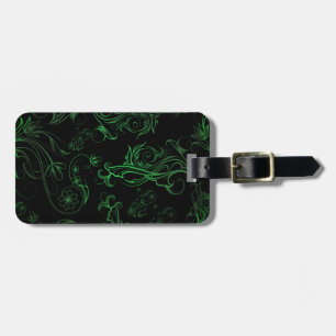 Floral Green Luggage Tag w/ leather strap