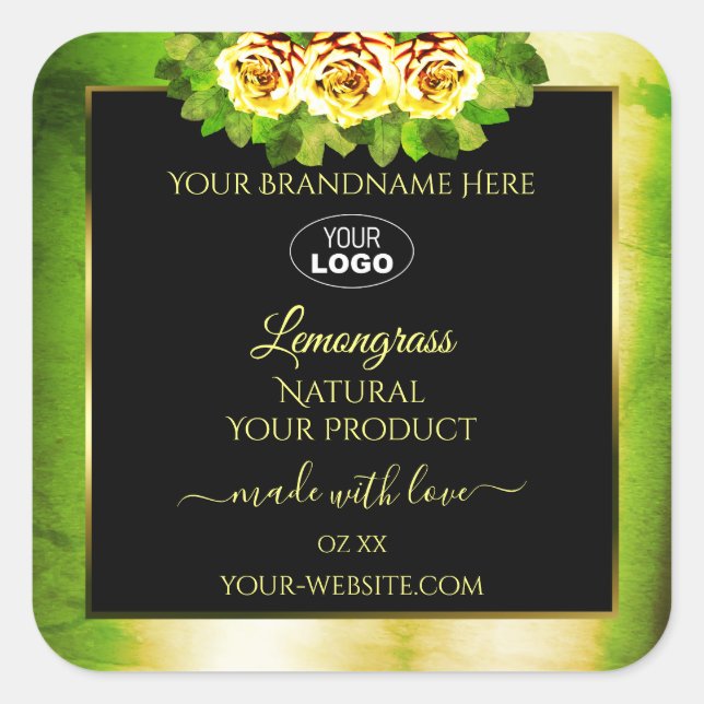 Floral Green Marble Black Gold Product Labels Logo (Front)