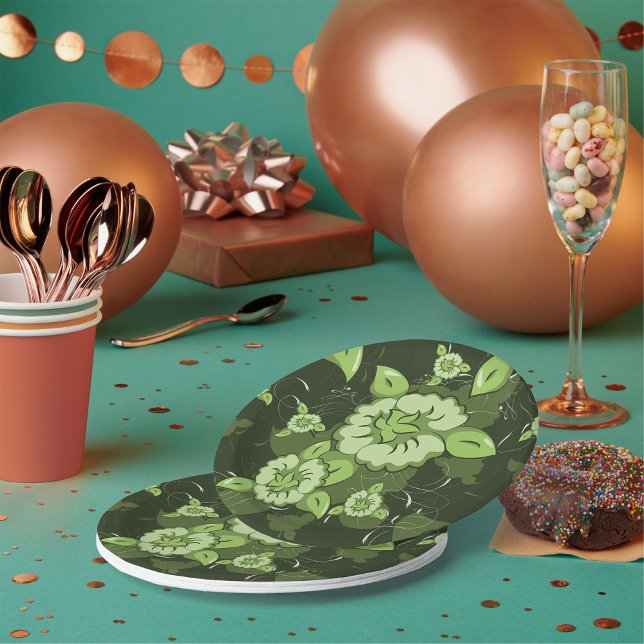 Floral Green Paper Plates (Creator Uploaded)