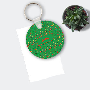 Floral green pattern wildflowers name Keychain