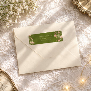 Floral Green & Pink Flower Vine Return Address Label