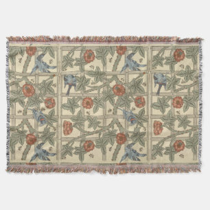 Floral Green Pink Vintage William Morris Trellis Throw Blanket