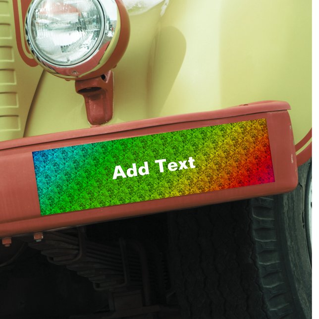 Floral Green Red Rainbow Gradient Diagonal Blend Bumper Sticker (Turquoise Gemstone Image Modern Silver Finish Tie Bar)