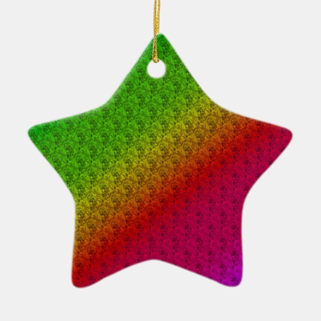 Floral Green Red Rainbow Gradient Diagonal Blend Ceramic Ornament (Front)