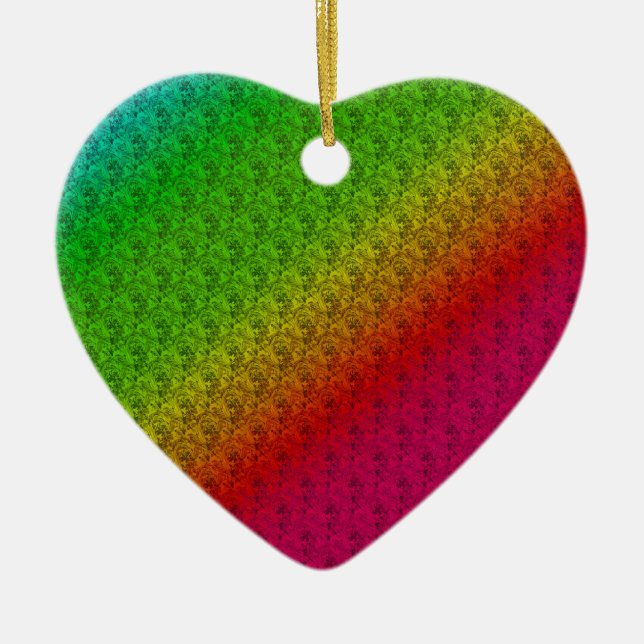 Floral Green Red Rainbow Gradient Diagonal Blend Ceramic Tree Decoration (Front)