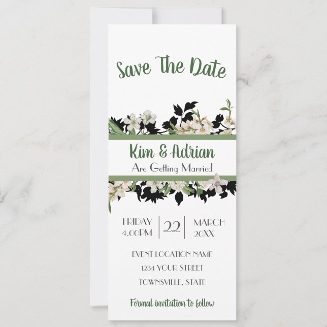 Floral Green Save The Date Invitation (Front)