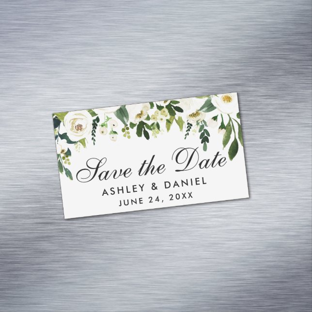 Floral Green Save The Date Mini Magnet (In Situ)