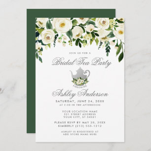 Floral Green Silver Bridal Tea Party Invitation G